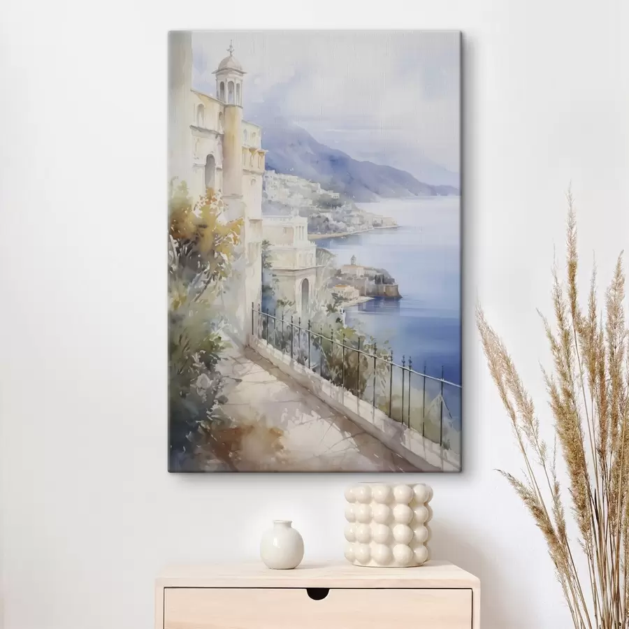 Wandbilder Bucht in der Nähe der Stadt, Aquarellimitation s45979