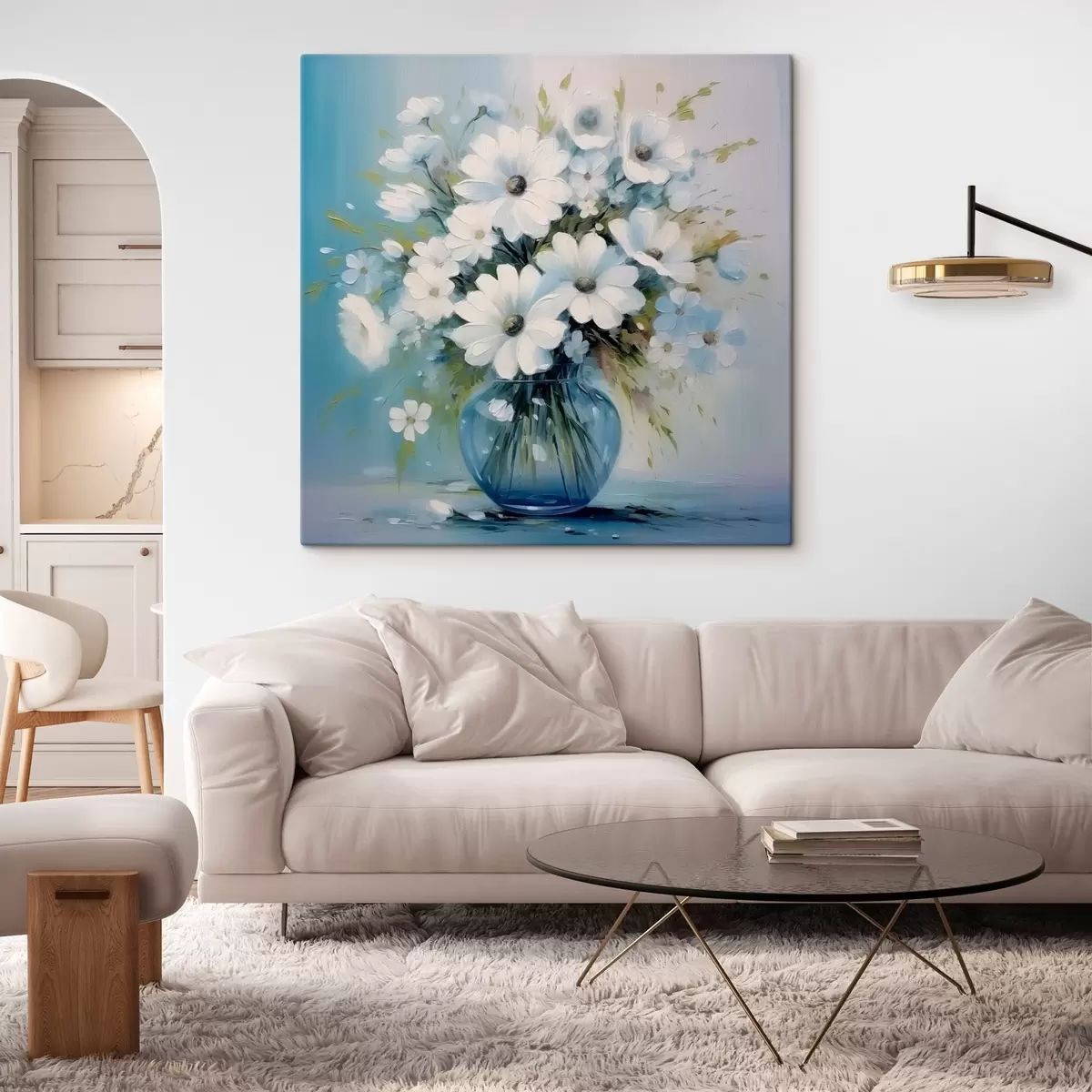 Wandbilder Strauß Gänseblümchen in einer blauen Vase s45959