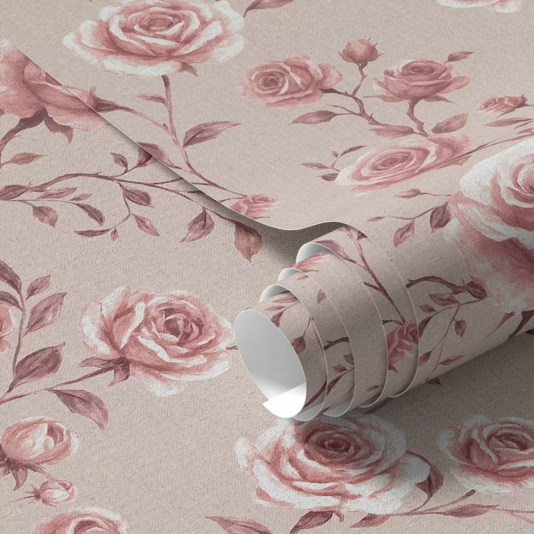 Fototapete Pudrige Rosen auf Beige – Vintage-Muster a00497