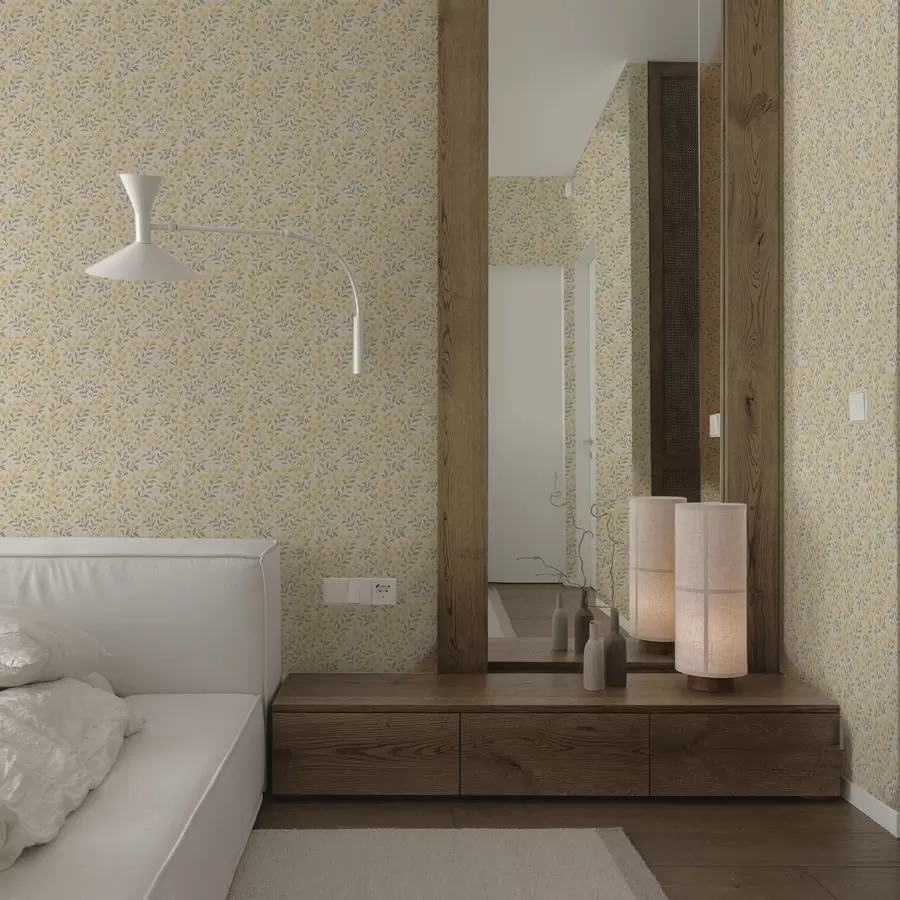 Fototapete Aquarellgelbe Blumen auf hellem Hintergrund a00570