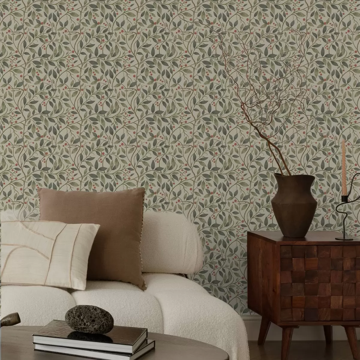 Tapete Olivenzweige mit Beeren auf warmem, hellem Hintergrund a00573