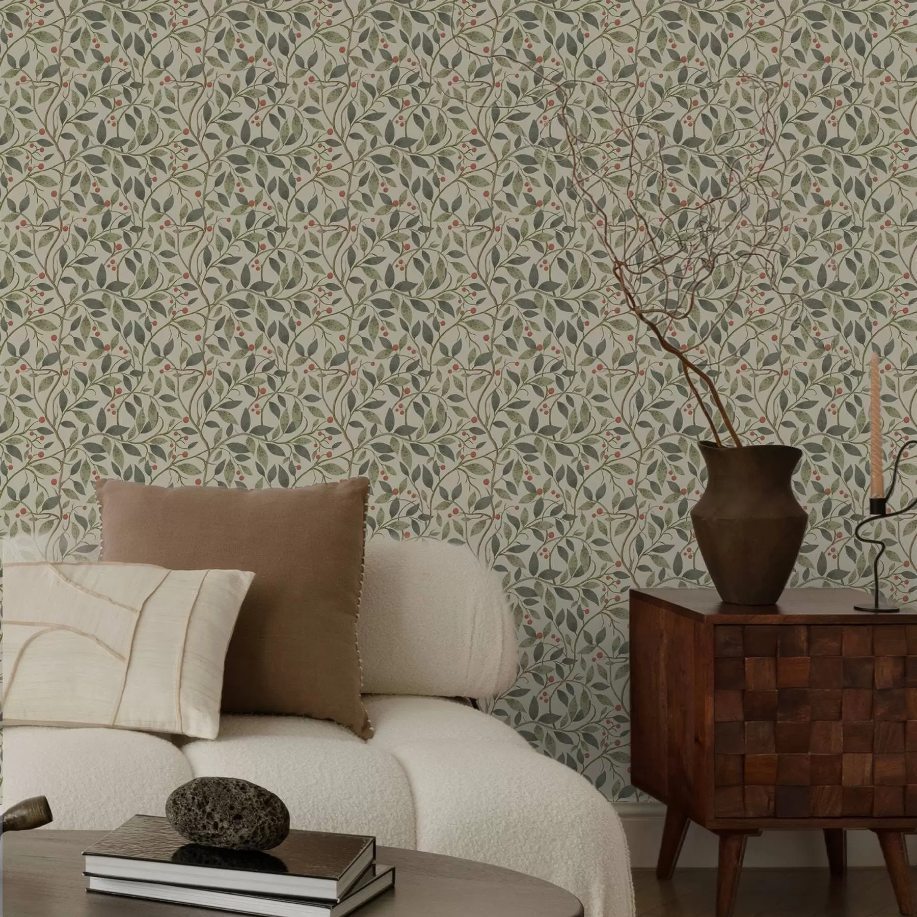 Fototapete Olivenzweige mit Beeren auf warmem, hellem Hintergrund a00573