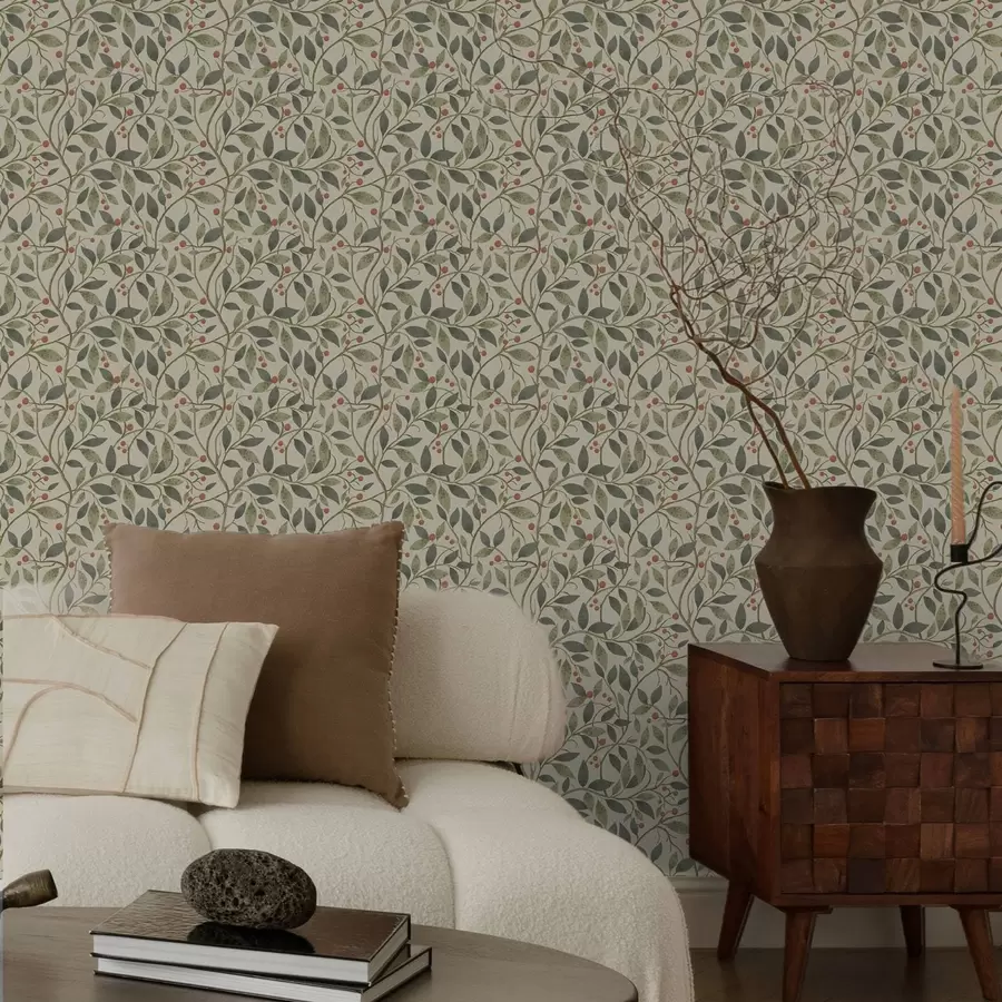 Fototapete Olivenzweige mit Beeren auf warmem, hellem Hintergrund a00573