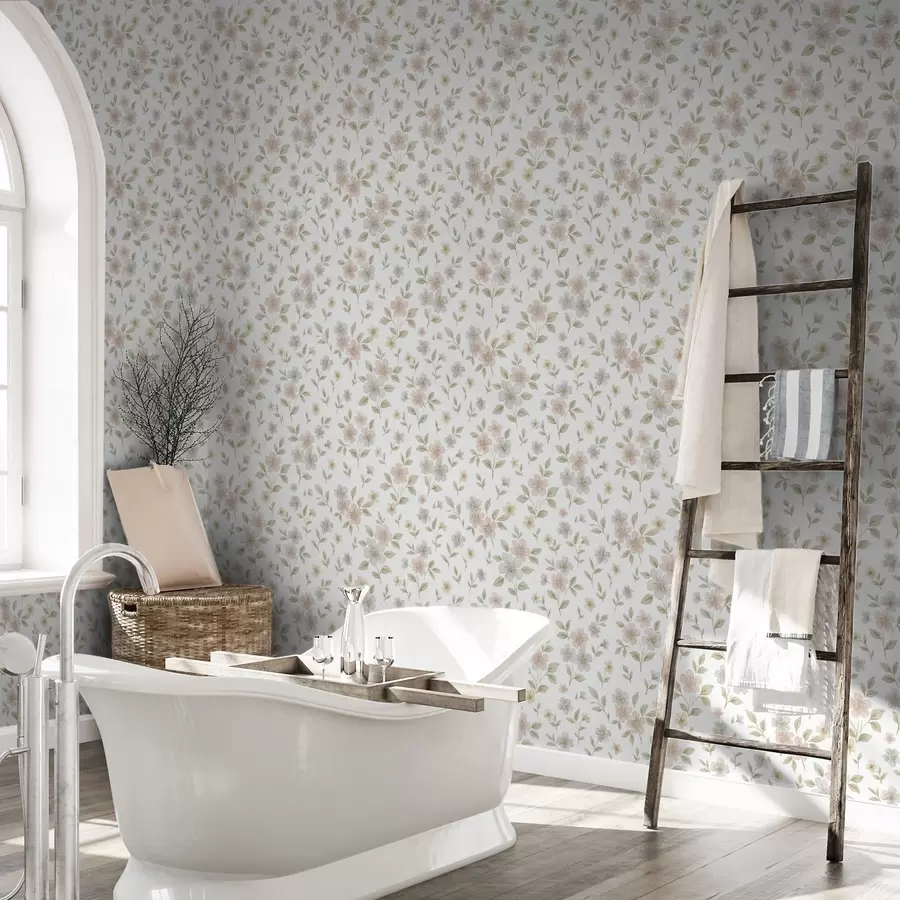 Fototapete Kleine Aquarellblumen in Pastelltönen auf weißem Hintergrund a00596v1