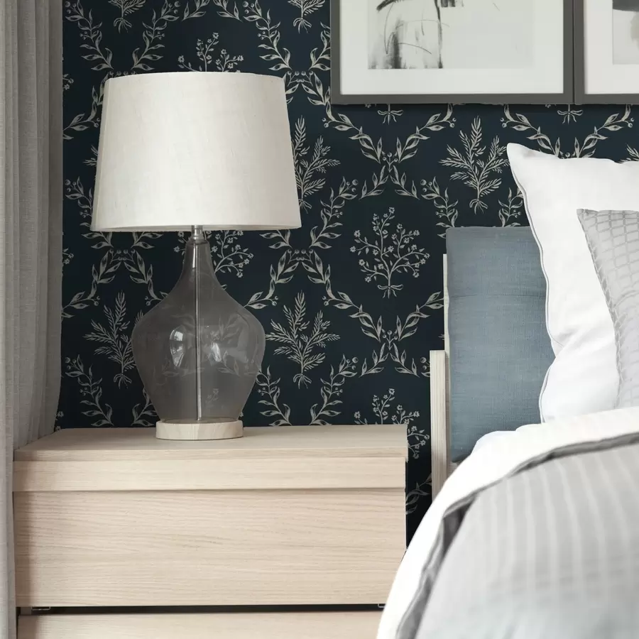 Fototapete Weiße Kräuter- und Blumenkränze auf dunklem Blaugrün a00599v2