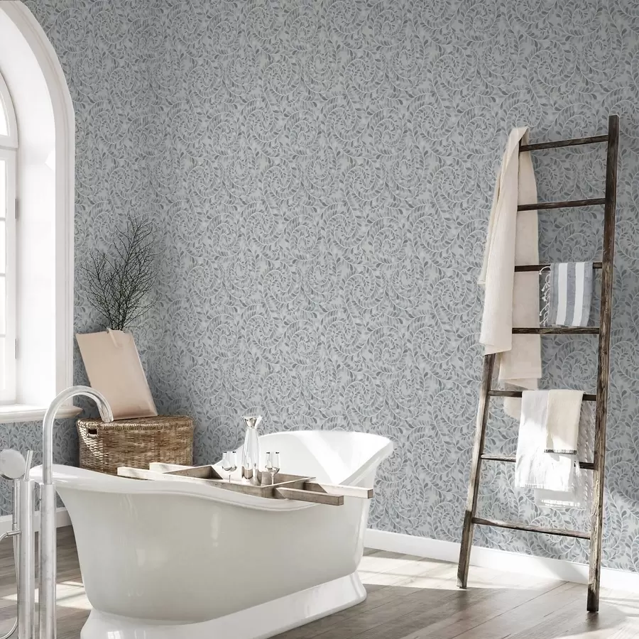 Fototapete Spiralförmige Blätter in einer blaugrau-grünen Farbpalette a00602