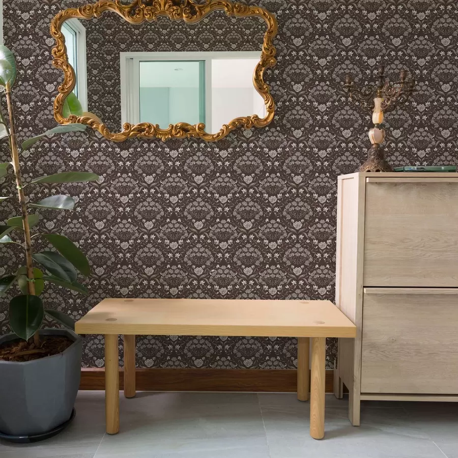 Fototapete Dunkle Schokolade mit Pfingstrosen und Schneeglöckchen a00603v2