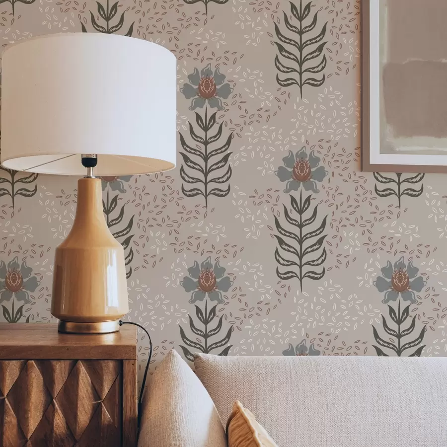 Fototapete Stilisierte Blumen und Samen auf warmem Beige a00604