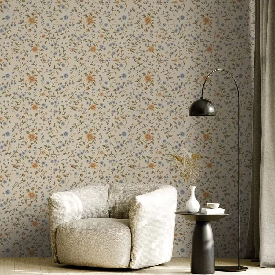 Fototapete Blumenzweige mit blauen und pfirsichfarbenen Blüten a00575