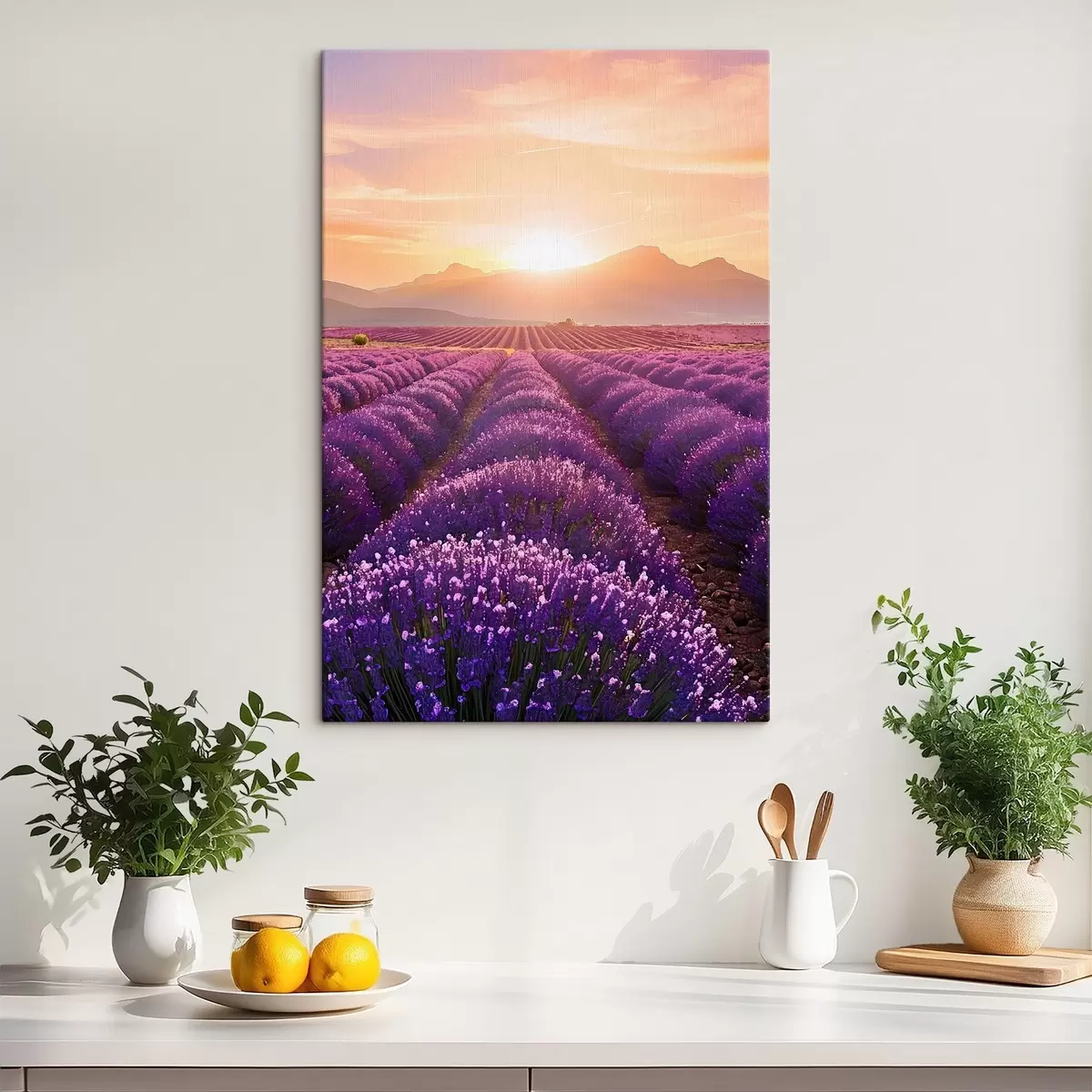 Wandbilder Sonnenuntergang in einem Lavendelfeld s45663
