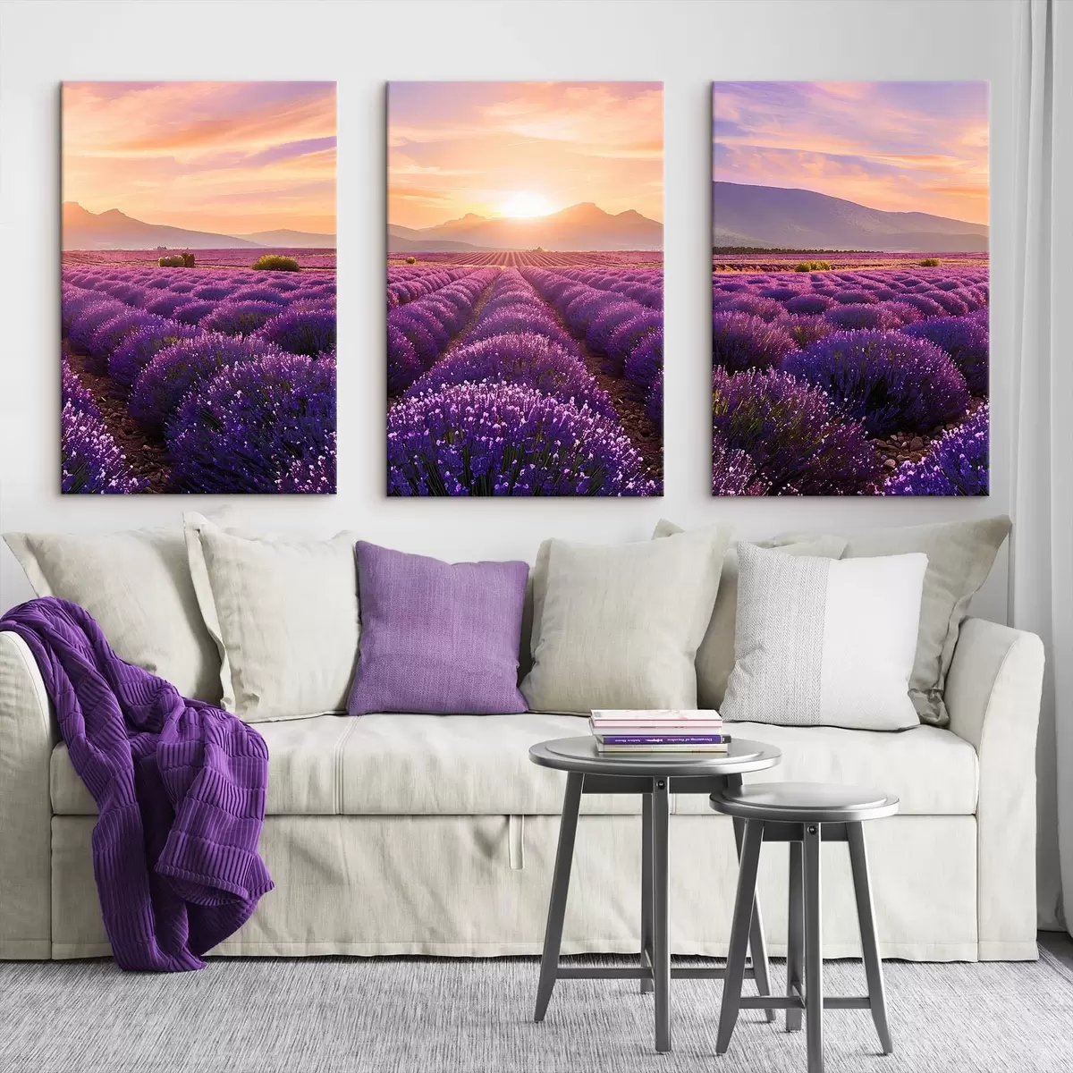 Wandbilder Sonnenuntergang in einem Lavendelfeld m00785
