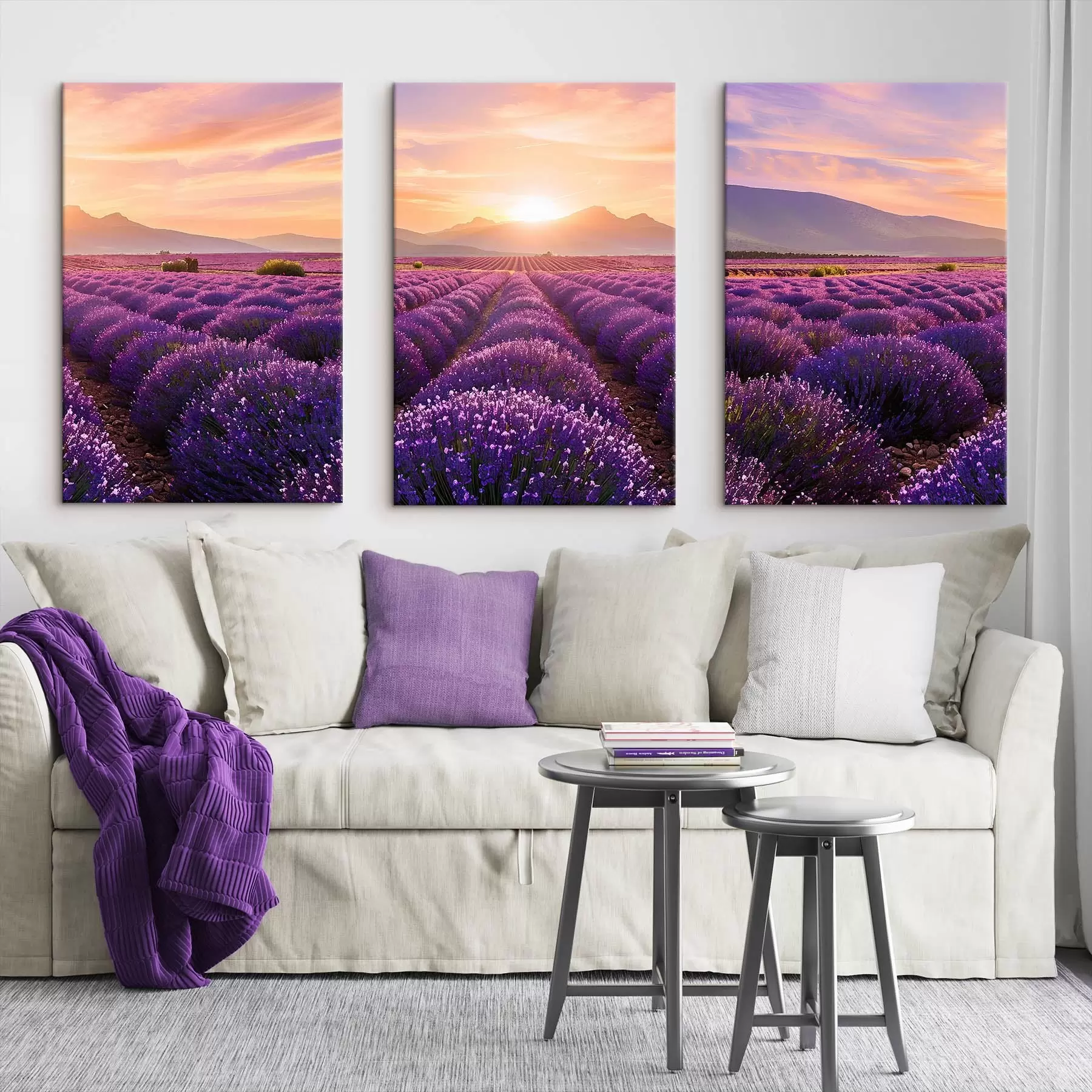 Wandbilder Sonnenuntergang in einem Lavendelfeld m00785