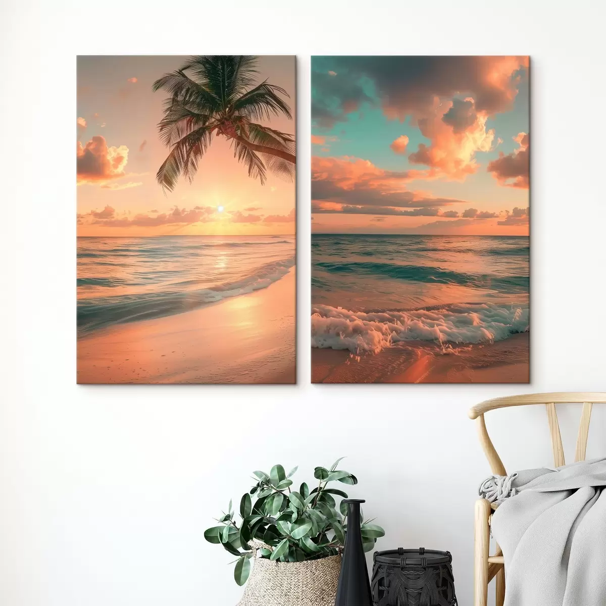 Wandbilder Sonnenuntergang an der Küste mit Blick auf die Wellen m00787