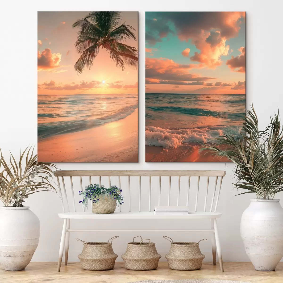 Wandbilder Sonnenuntergang an der Küste mit Blick auf die Wellen m00787