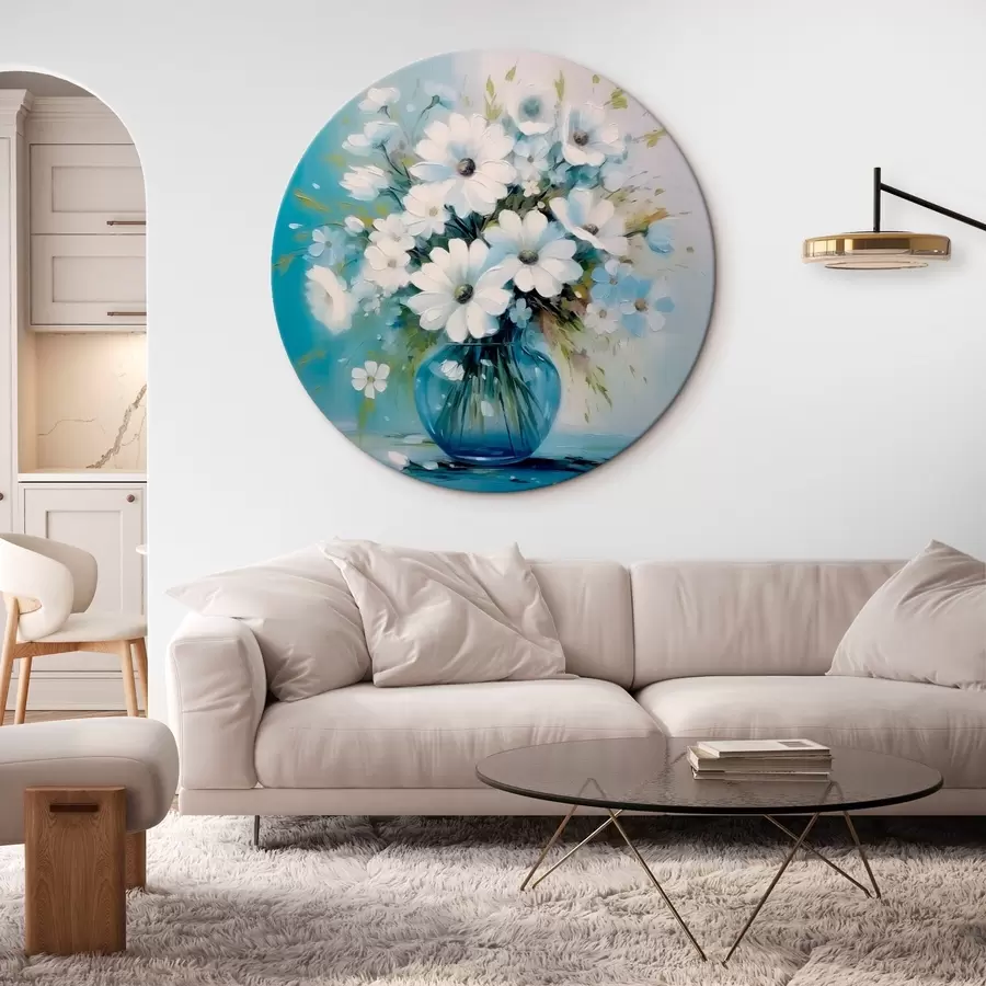 Wandbilder Strauß Gänseblümchen in einer blauen Vase r45959