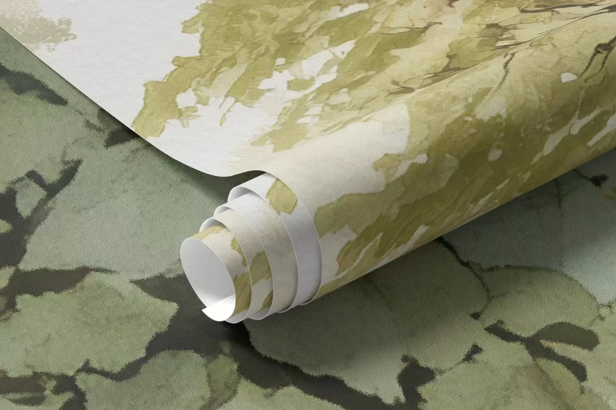 Fototapete Waldweg zwischen majestätischen Bäumen im Aquarellstil w09404