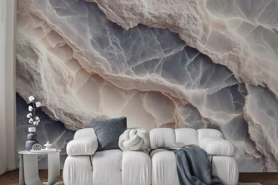 Fototapete Elegante Abstraktion im Stil von Marmorschichten und Mineralien in blau-beiger Farbe w09408