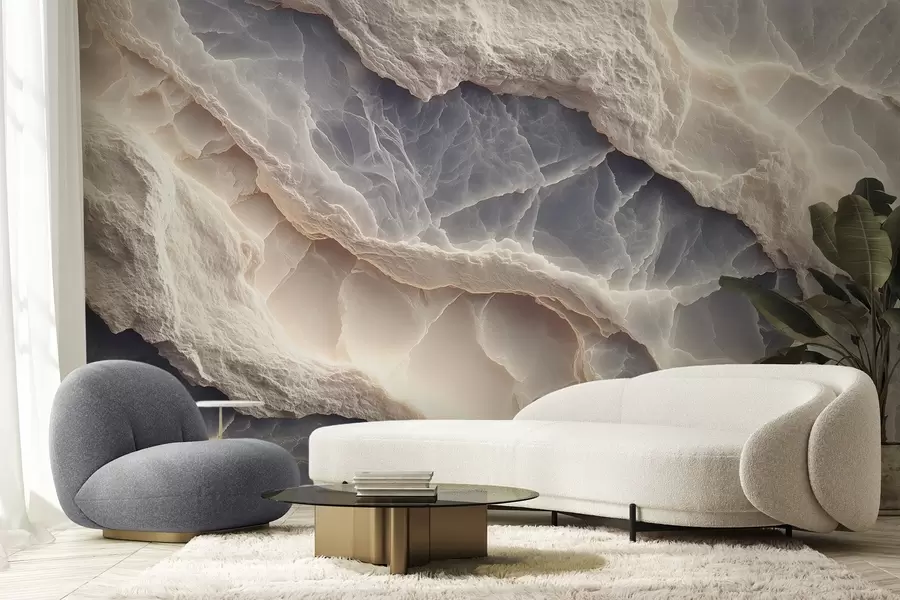 Fototapete Elegante Abstraktion im Stil von Marmorschichten und Mineralien in blau-beiger Farbe w09408