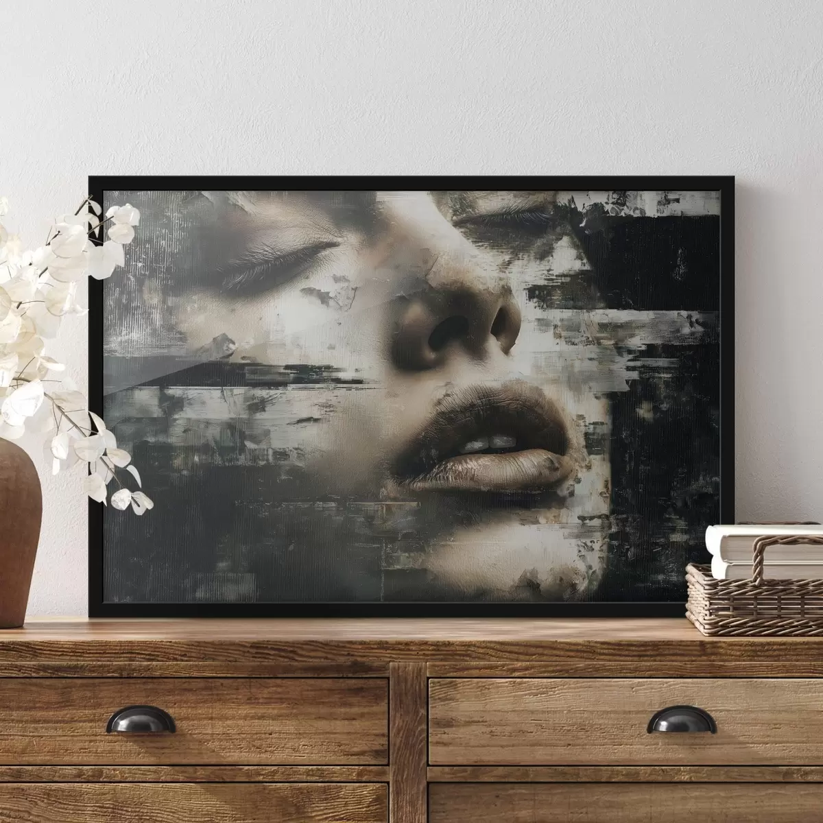 Poster Abstraktes Frauenporträt mit Glitch-Effekt und Texturen f45873