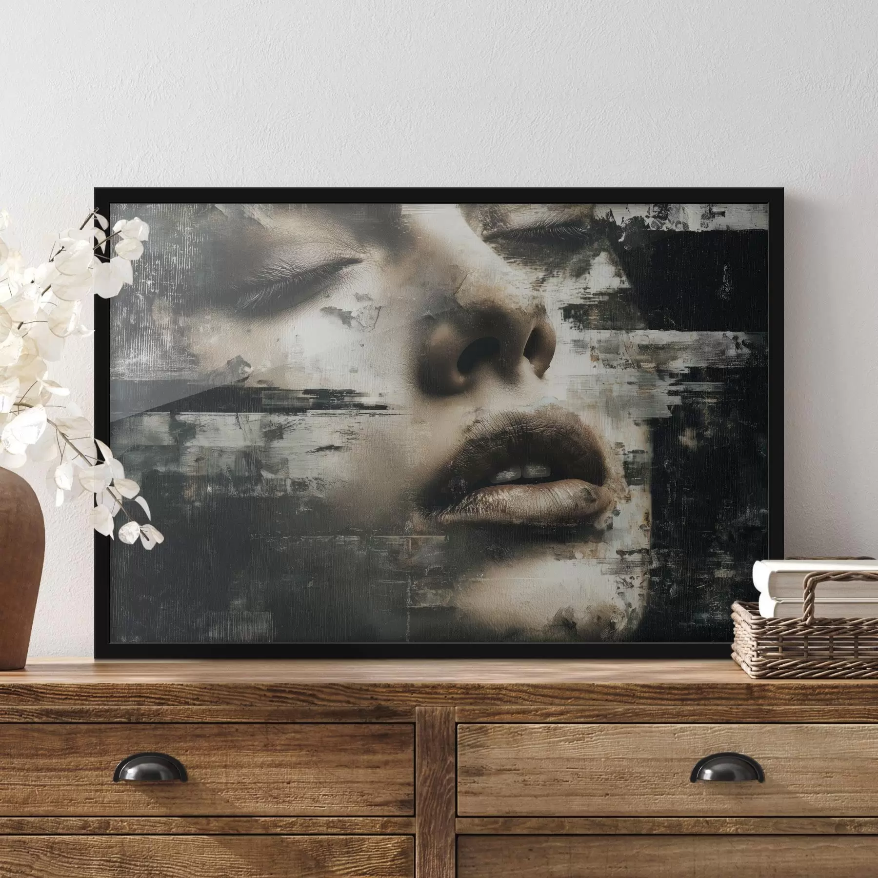 Fototapete Abstraktes Frauenporträt mit Glitch-Effekt und Texturen f45873