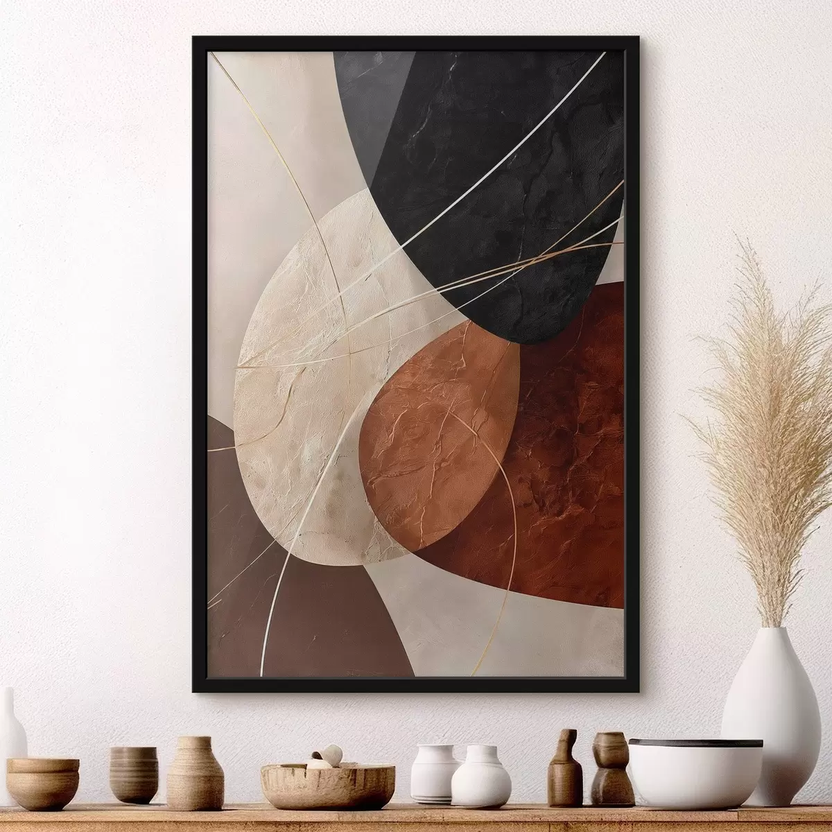 Poster Geometrische Ovale in einer beige-karamellfarbenen Palette f45878