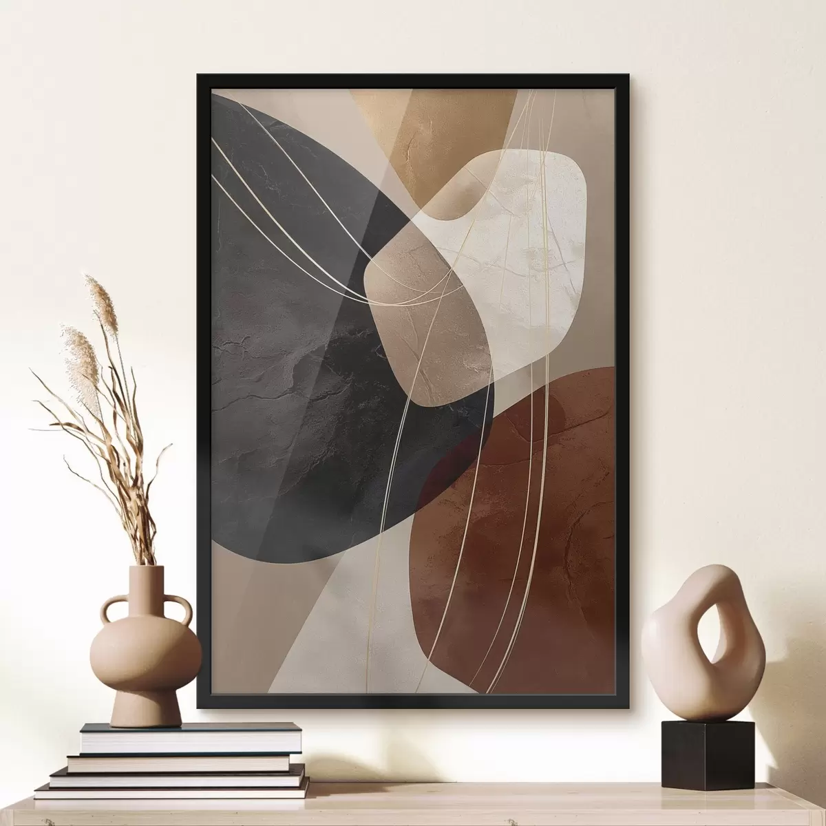 Poster Geometrische Formen in warmen Farben, feine Linien f45879