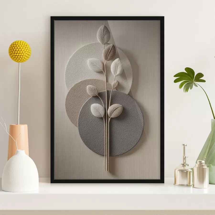 Fototapete Reliefkreise und ein Ast in warmen, neutralen Farbtönen f45883