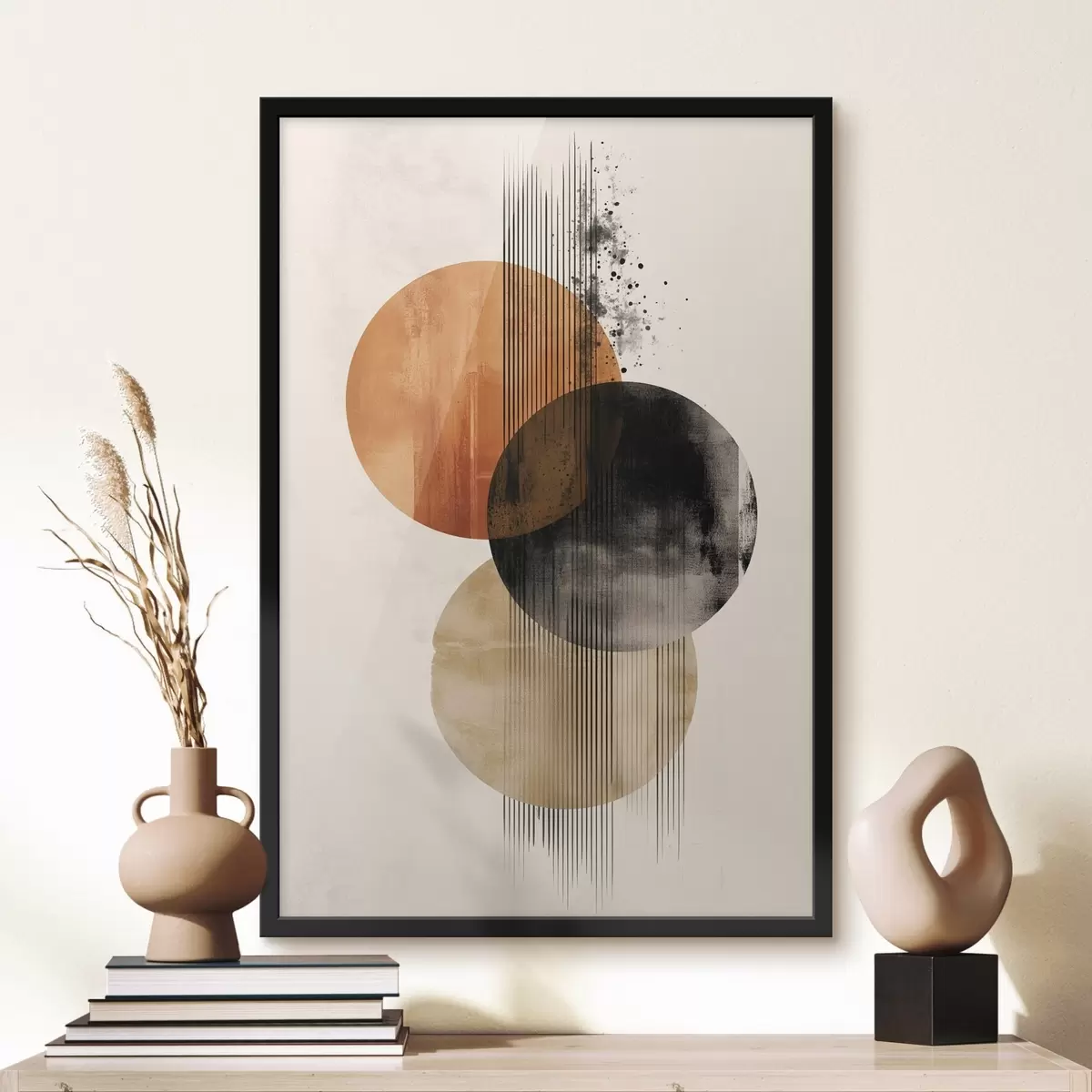 Poster Drei strukturierte Kreise mit Linien in einer terrakotta-schwarzen Farbpalette f45885