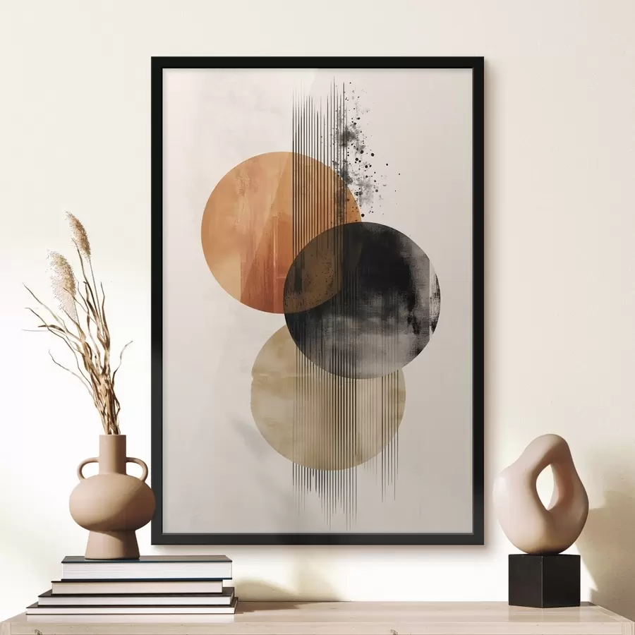 Fototapete Drei strukturierte Kreise mit Linien in einer terrakotta-schwarzen Farbpalette f45885