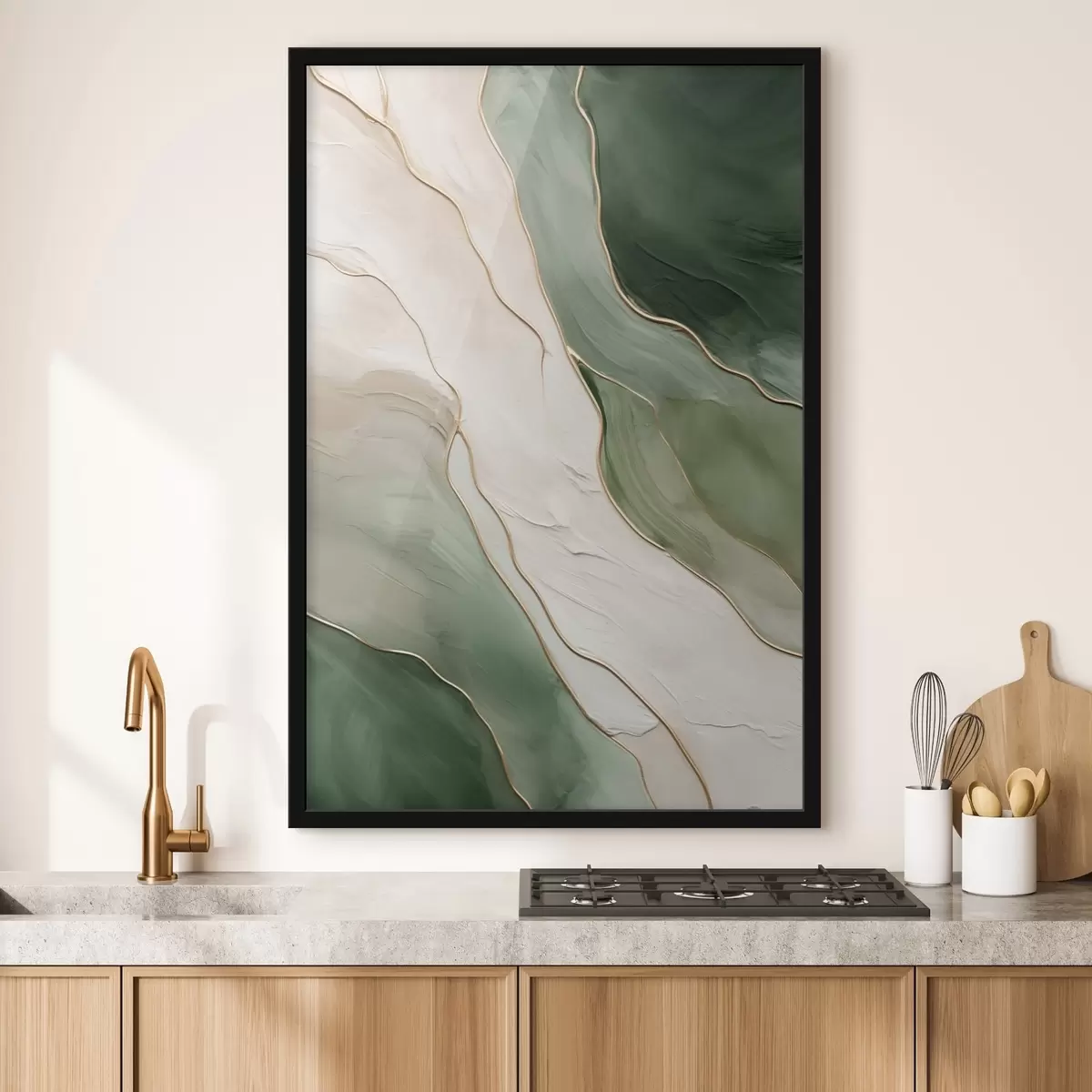 Poster Smaragdgrüne Abstraktion mit feinen gelben Linien f45888