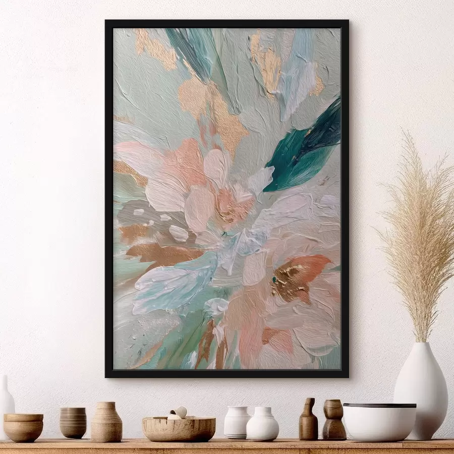 Fototapete Pastellfarbene Blumenstriche mit gelben Sprenkeln f45899