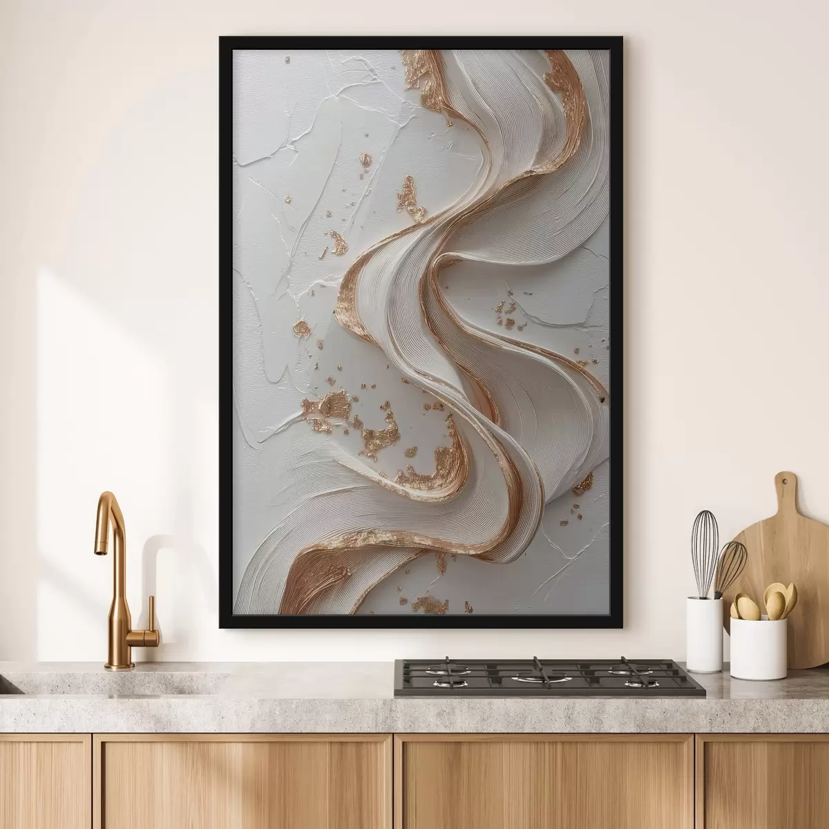 Poster Weiß-gelbe strukturierte Striche mit metallischen Akzenten f45906