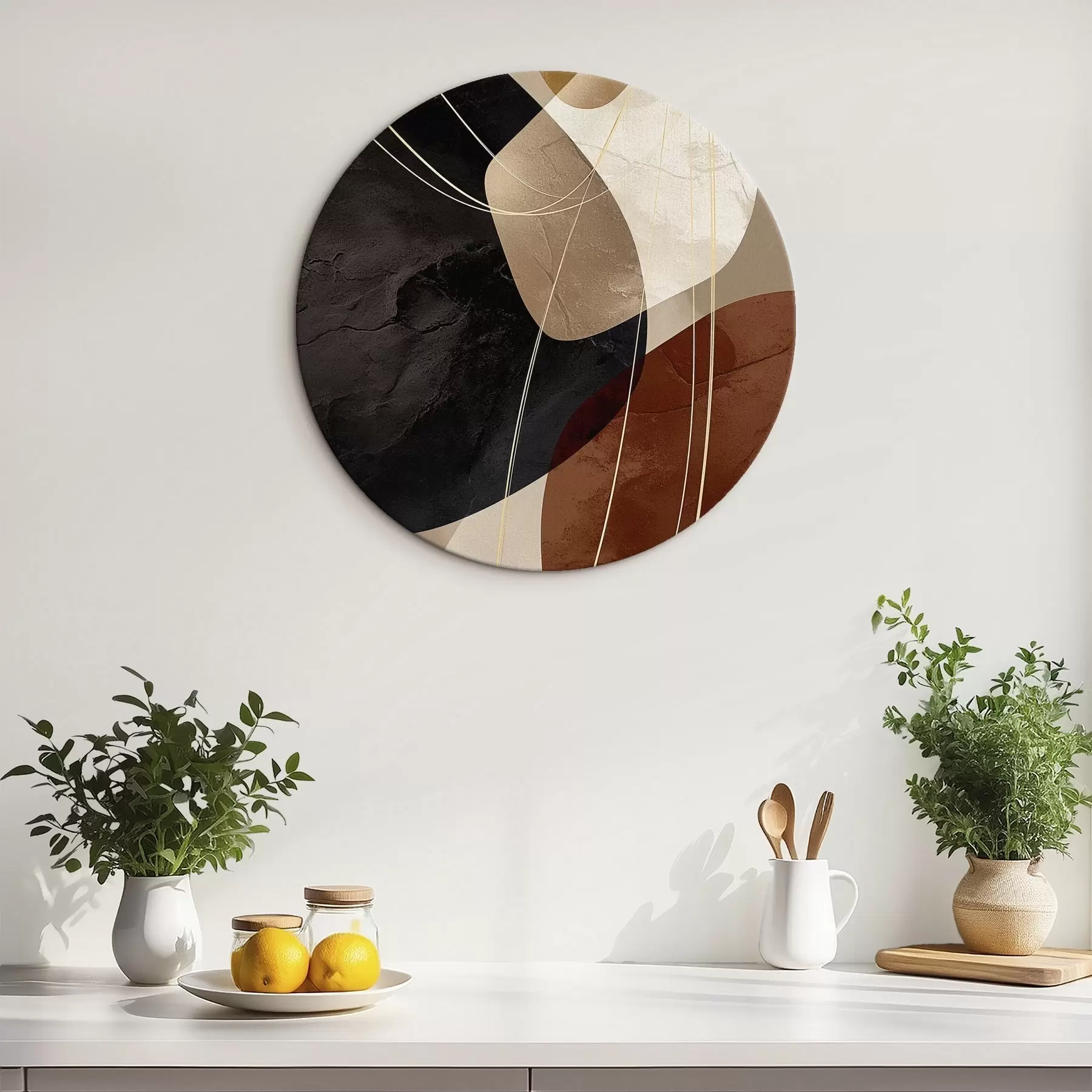 Wandbilder Geometrische Formen in warmen Farben, feine Linien r45879