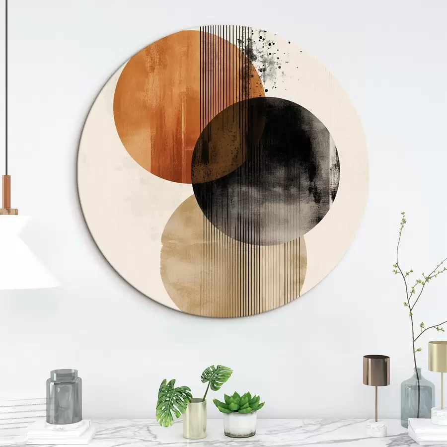 Wandbilder Drei strukturierte Kreise mit Linien in einer terrakotta-schwarzen Farbpalette r45885