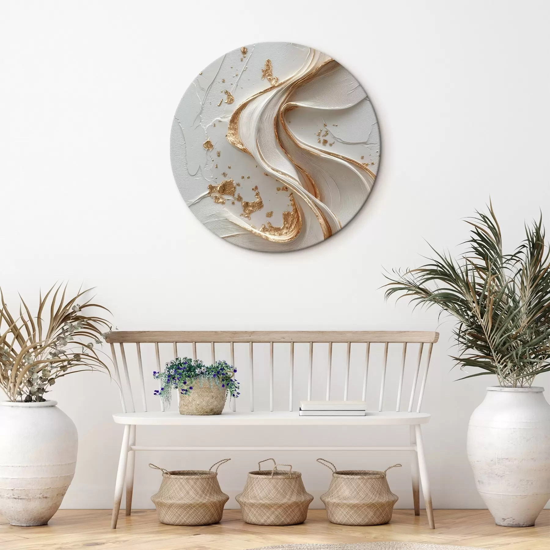 Wandbilder Weiß-gelbe strukturierte Striche mit metallischen Akzenten r45906