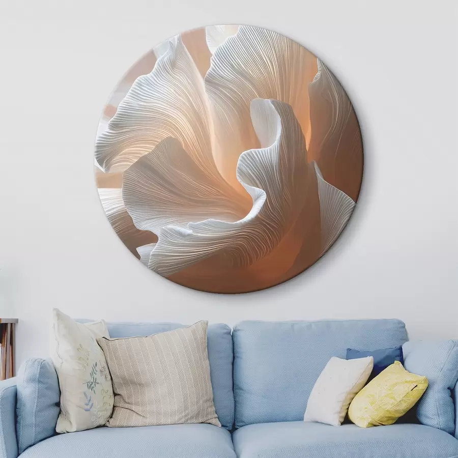 Wandbilder Luftige weiße Blütenblätter mit warmem Pfirsichglanz r45909