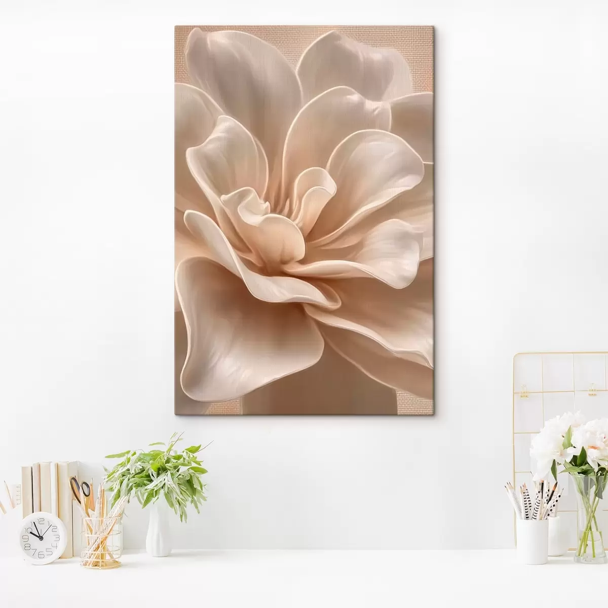 Wandbilder Große cremefarbene Blume, weiche Blütenblätter, Makroaufnahme s45874