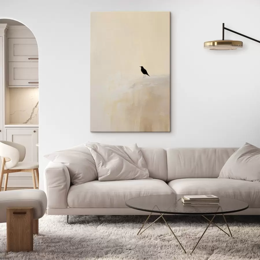 Wandbilder Einsamer Vogel auf warmem beigem Hintergrund s45882