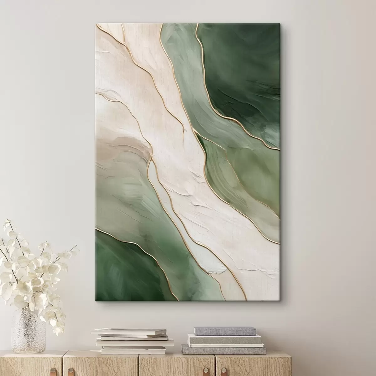 Wandbilder Smaragdgrüne Abstraktion mit feinen gelben Linien s45888