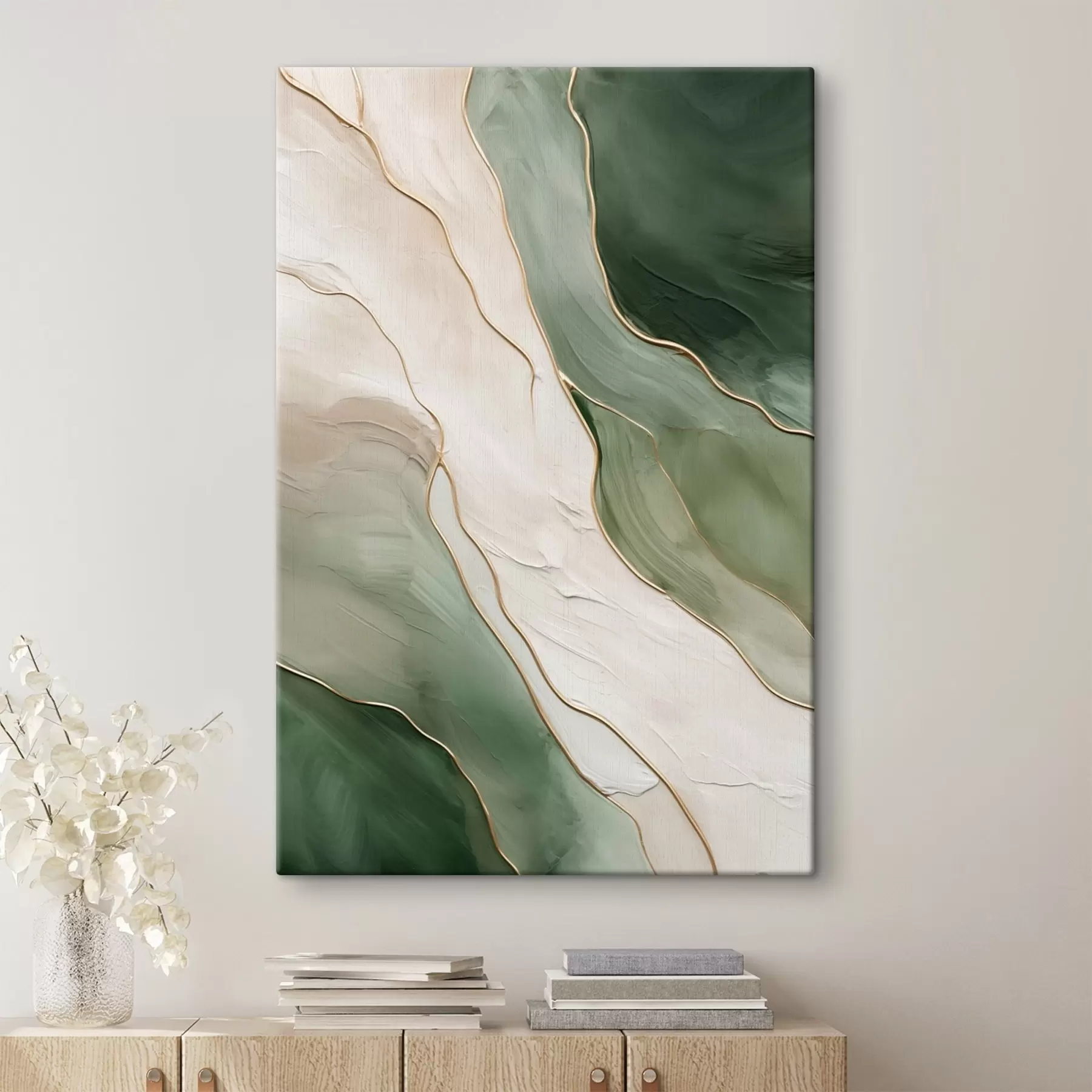 Wandbilder Smaragdgrüne Abstraktion mit feinen gelben Linien s45888