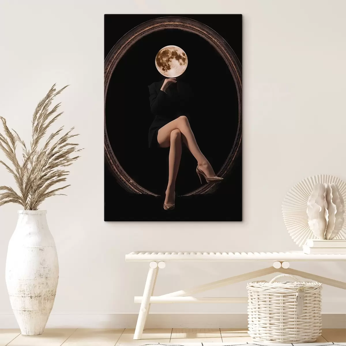 Wandbilder Silhouette mit dem Mond als Gesicht, Minimalismus s45891