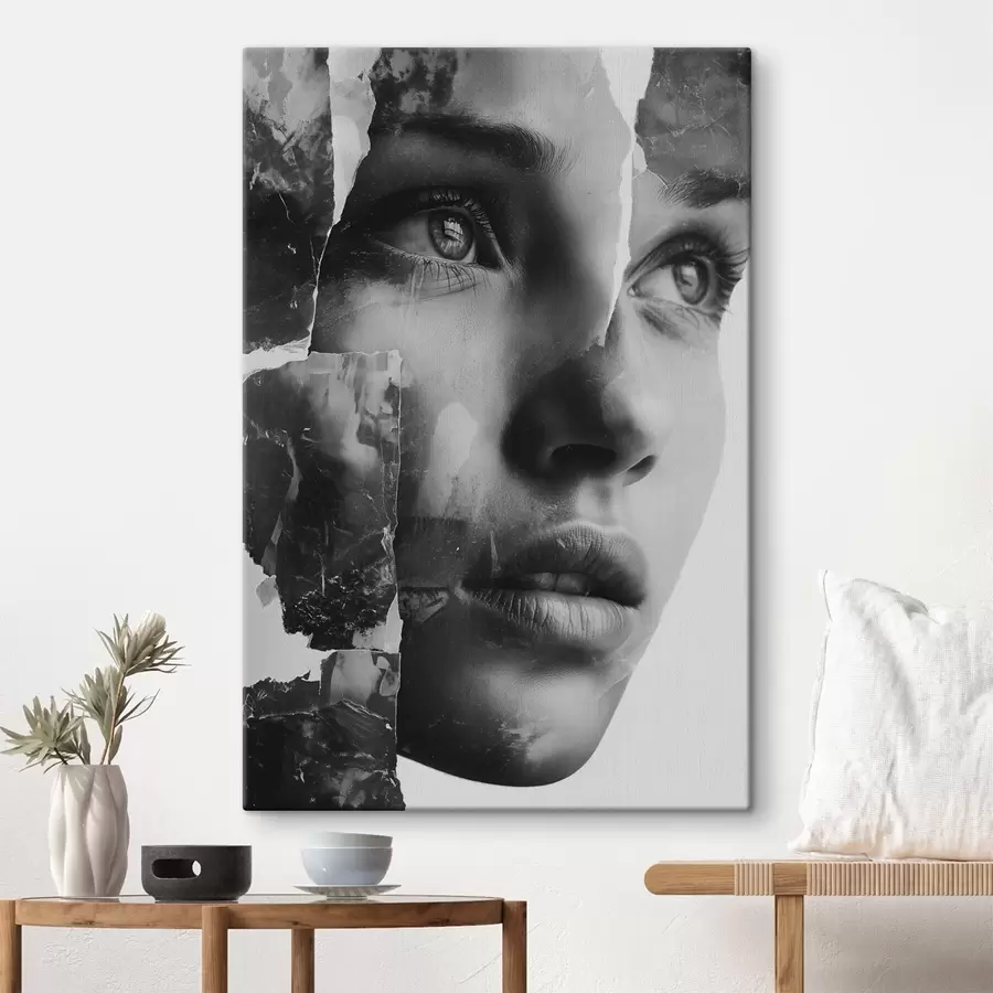 Wandbilder Schwarz-Weiß-Collage-Porträt mit zerrissenen strukturierten Schichten s45898