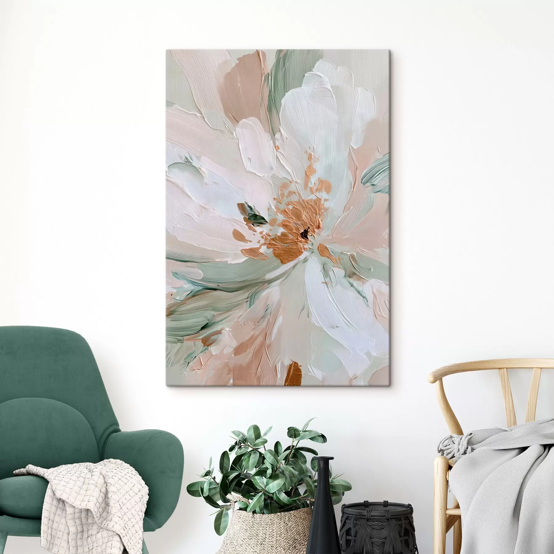 Wandbilder Pastellfarbene Impasto-Blume mit gelben Akzenten s45900