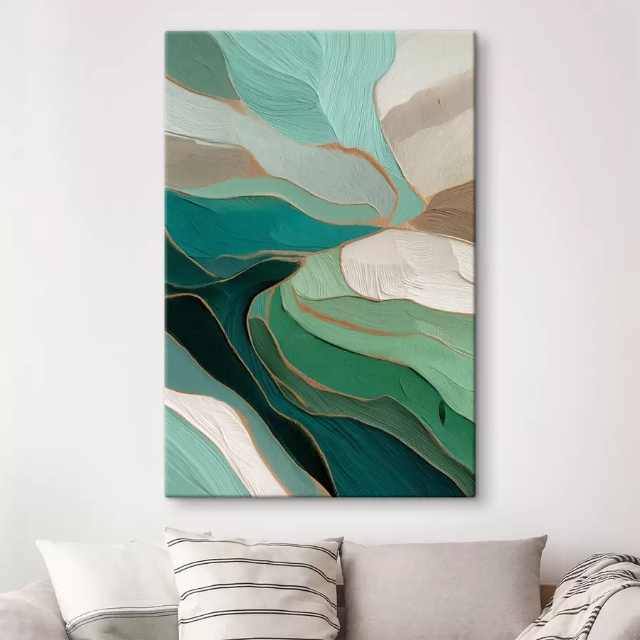 Wandbilder Salbeigrüne Abstraktion mit gelbem Umriss s45901