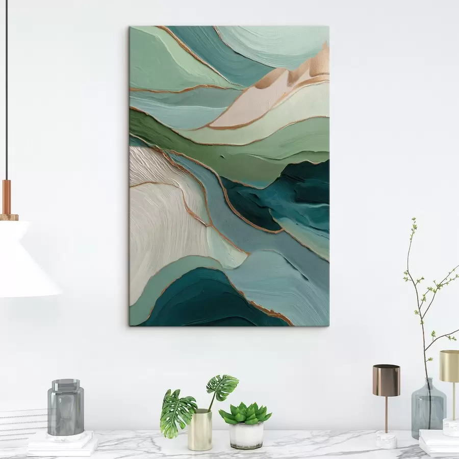 Wandbilder Mehrschichtige grüne Abstraktion mit gelben Linien und Tiefe s45902