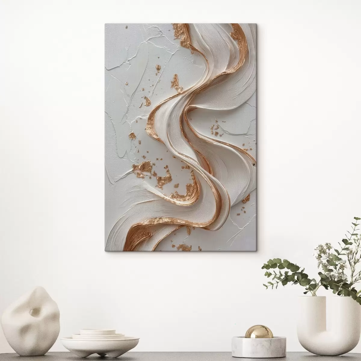 Wandbilder Weiß-gelbe strukturierte Striche mit metallischen Akzenten s45906