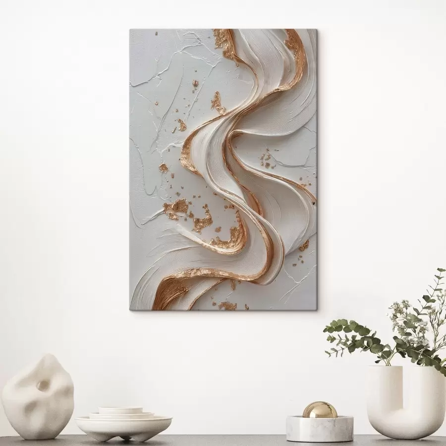 Wandbilder Weiß-gelbe strukturierte Striche mit metallischen Akzenten s45906