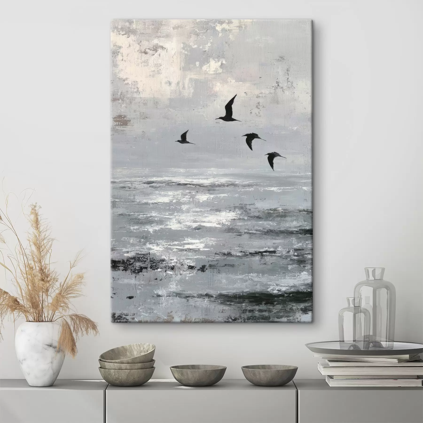 Wandbilder Abstrakte Landschaft mit Vögeln s46004