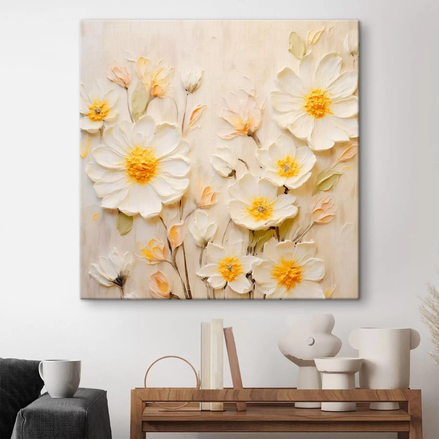 Wandbilder Blumen in Pastelltönen im Ölgemälde-Stil s45742