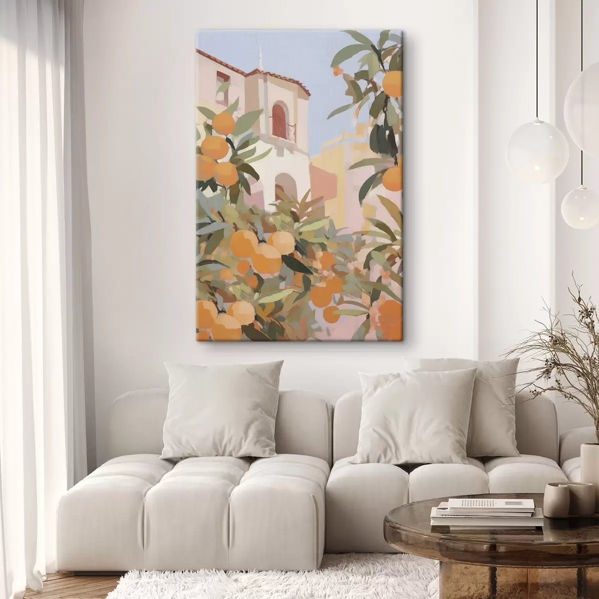 Wandbilder Orangen an einem Ast vor dem Haus s46060